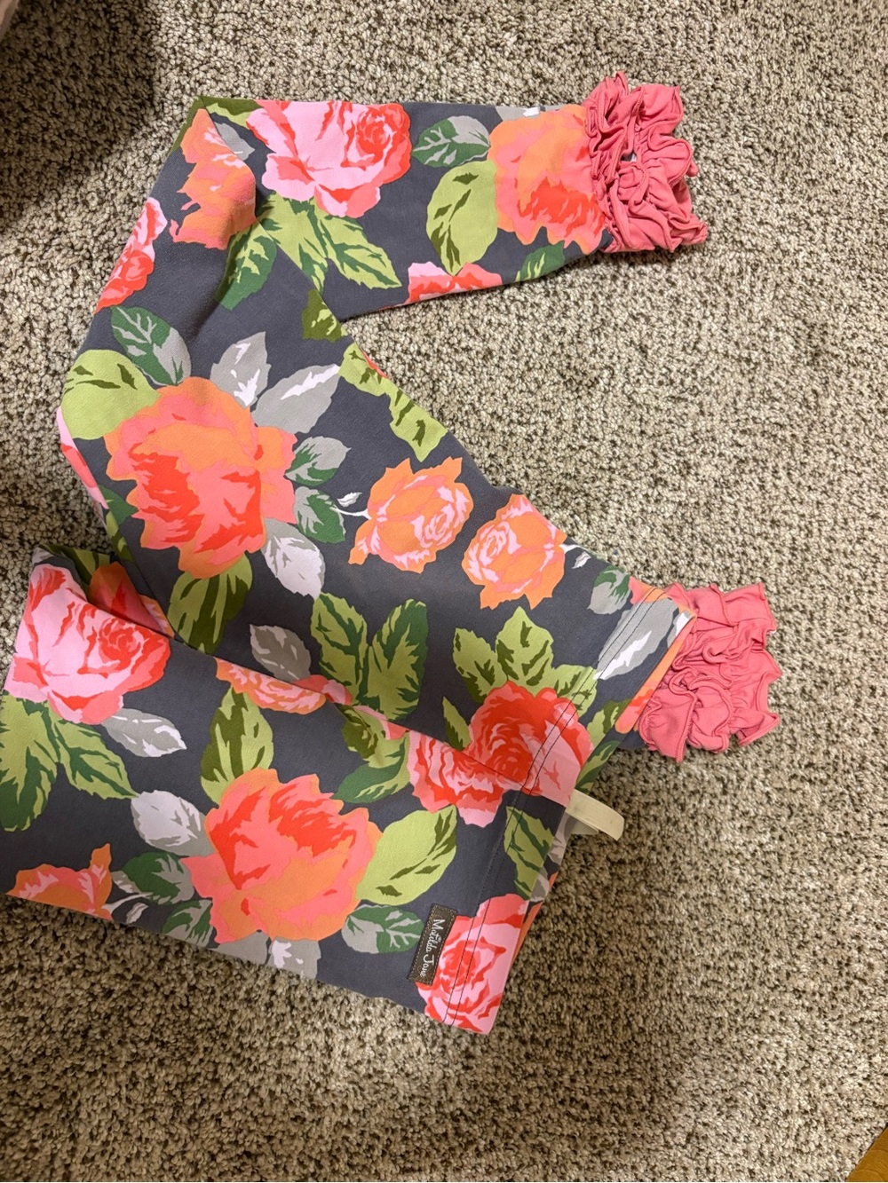 Matilda Jane Gray Leggings with Pink & Coral Floral Ruffles